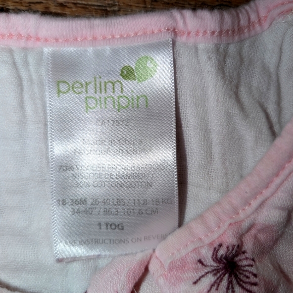 Perlimpinpin bamboo muslin sleep sack light pink floral size 18-36m 1 tog EUC - Picture 2 of 2